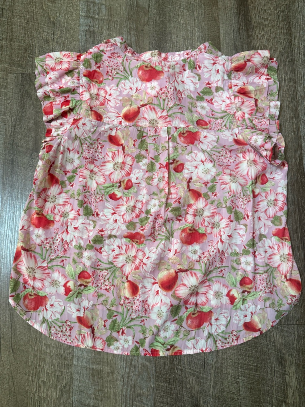Rose & Olive Pink Floral Ruffle-Sleeve Button Top - Picture 6 of 9